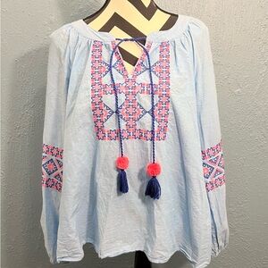 Lilly Pulitzer Cecile Zanzibar Blue Embroidered Top